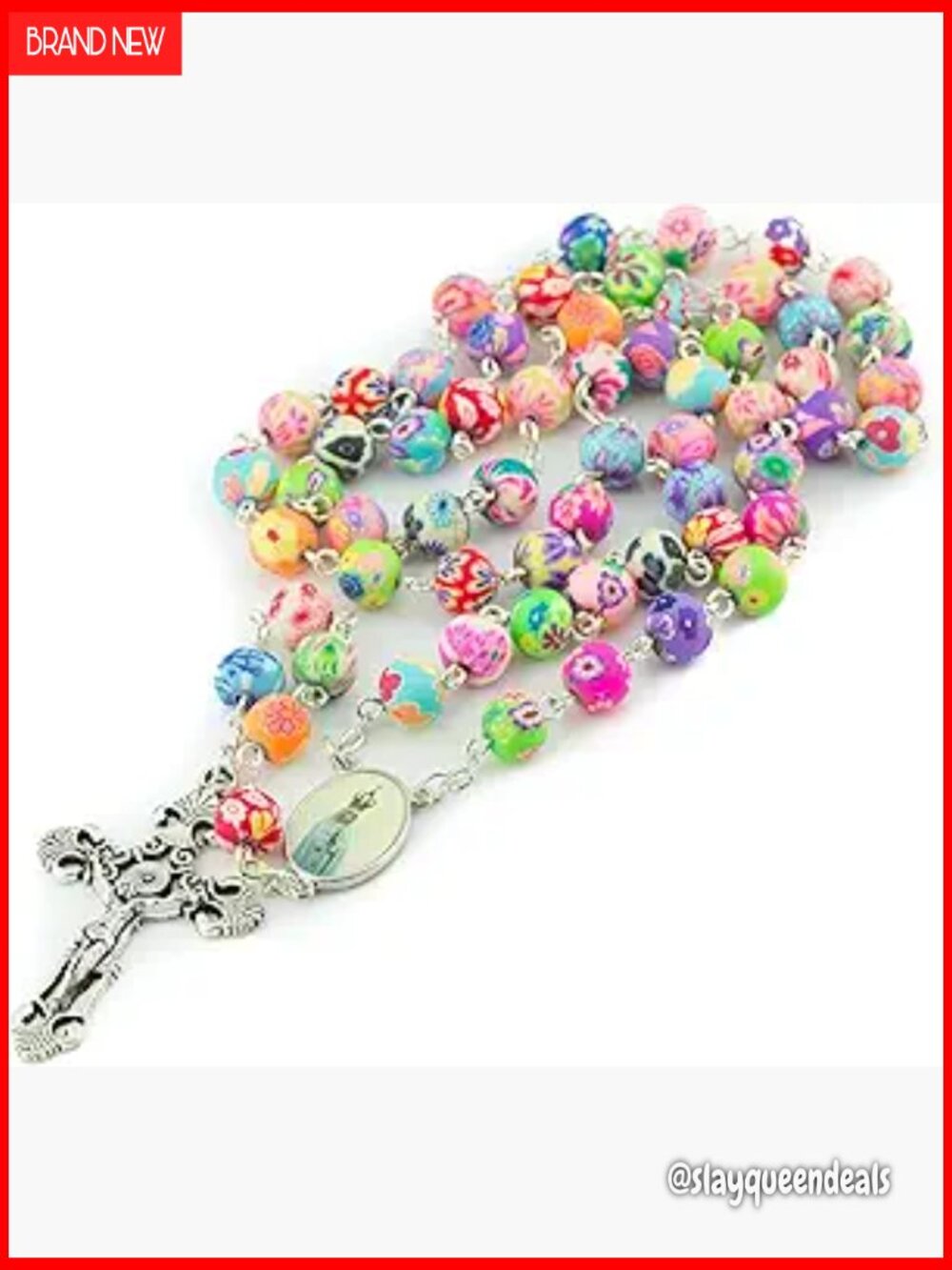 Flower Bead Rosary Necklace Catholic Prayer Beads Confirmation Gift